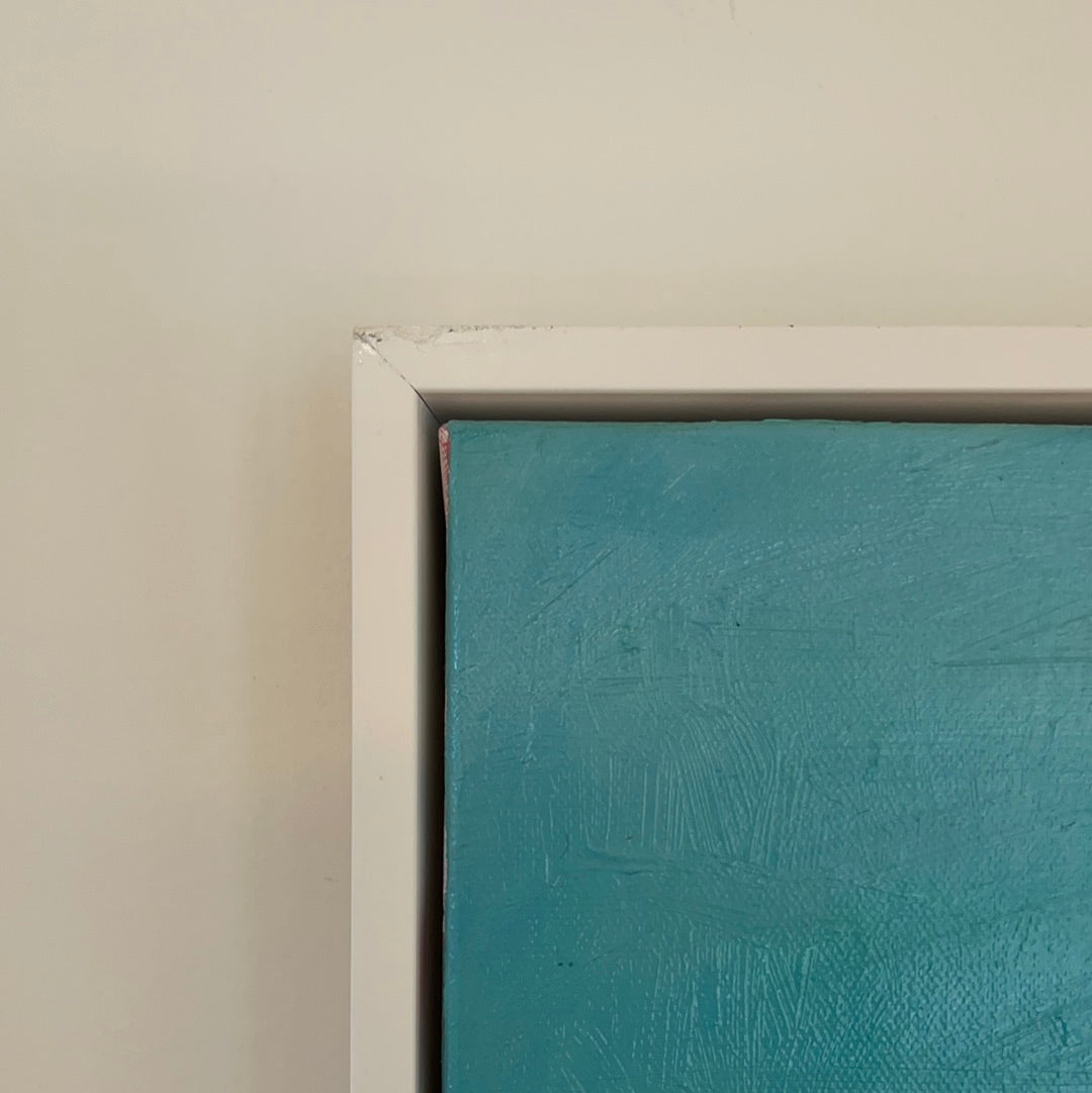Drifting on oil on canvas framed in white float frame