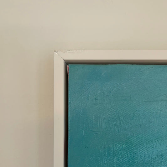 Drifting on oil on canvas framed in white float frame